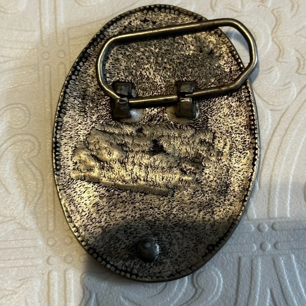 Rubyrudi Artist Western Belt Buckle Hand Crafted OOAK Blue Glitter Glass Rugged